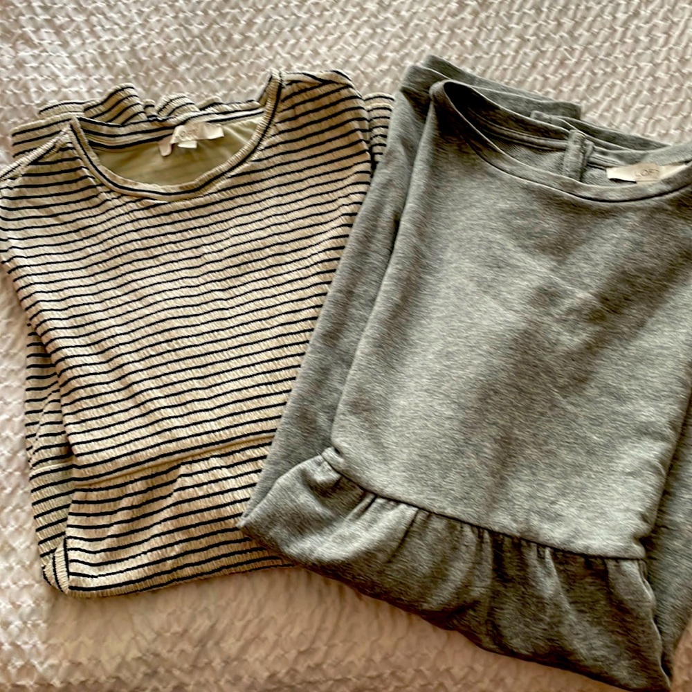 Pair of LOFT dresses. Great shape. XL Grey and off white with navy stripe
